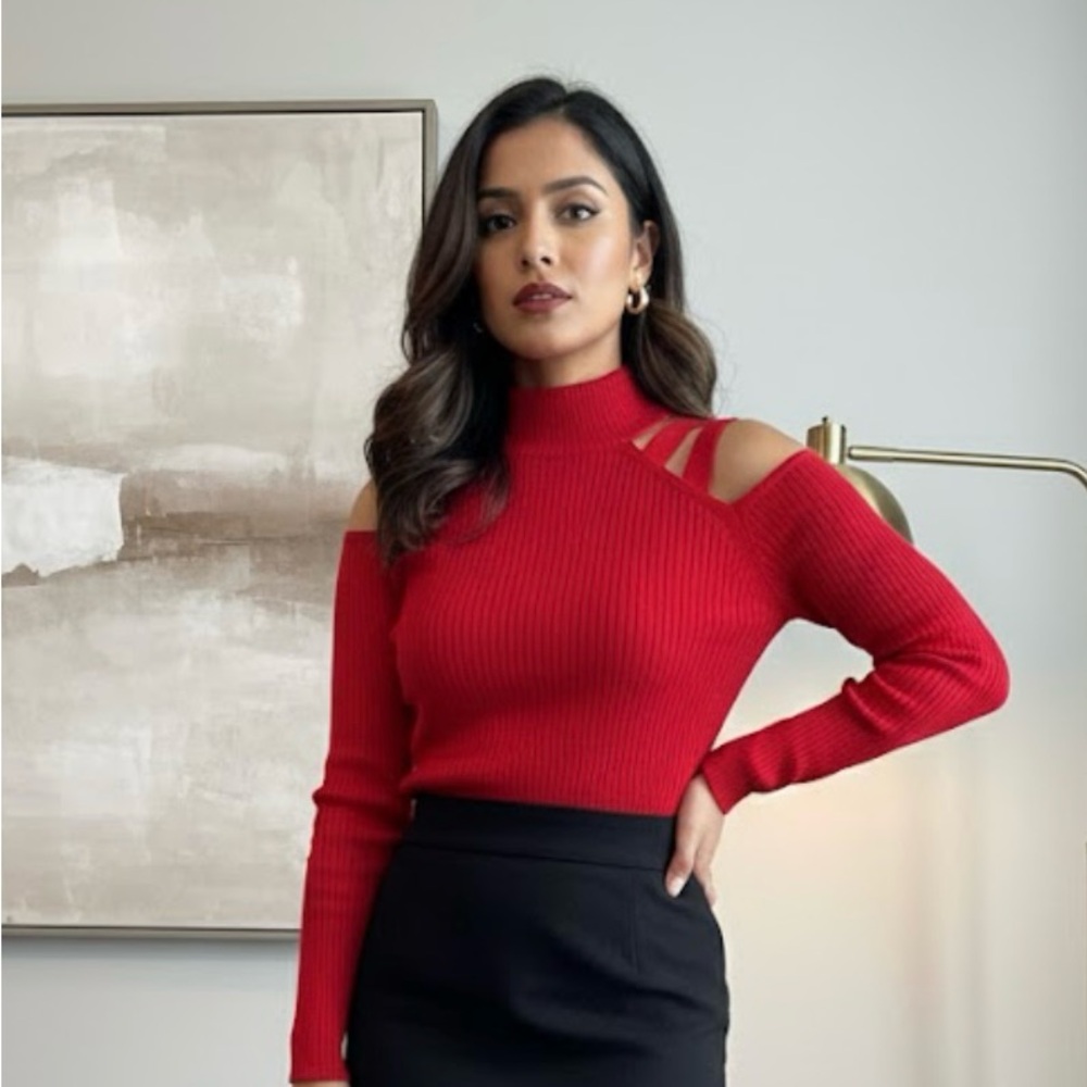 Fashion Nova Red Off-the-Shoulder Sweater